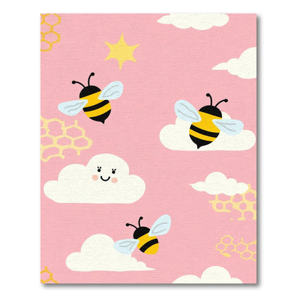 Pink Sky With Yellow Bees Clouds Rug