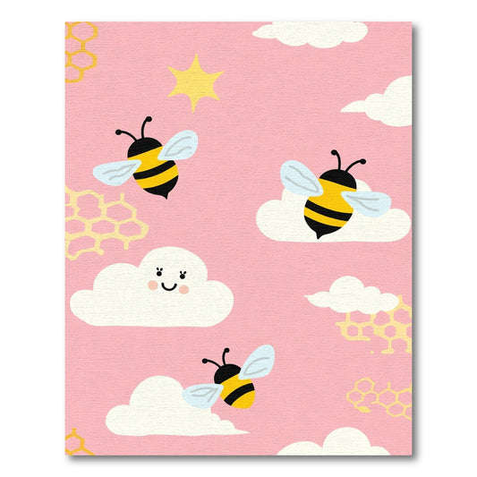 Pink Sky With Yellow Bees Clouds Rug