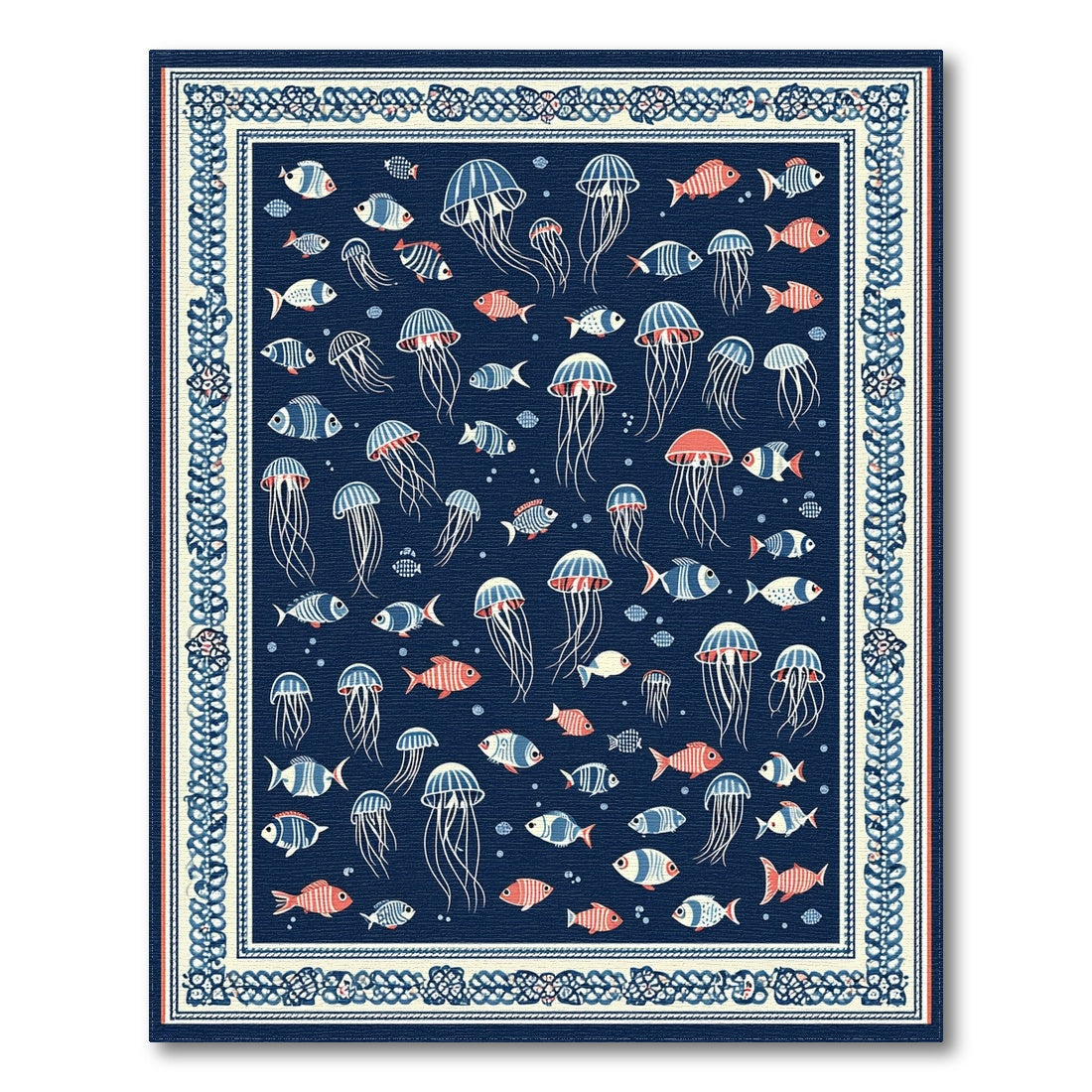 Navy Blue Jellyfish Coastal Area Rug