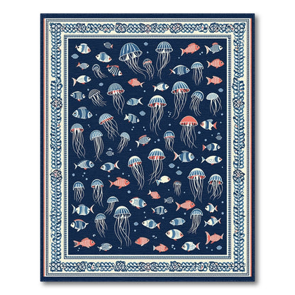 Navy Blue Jellyfish Coastal Area Rug