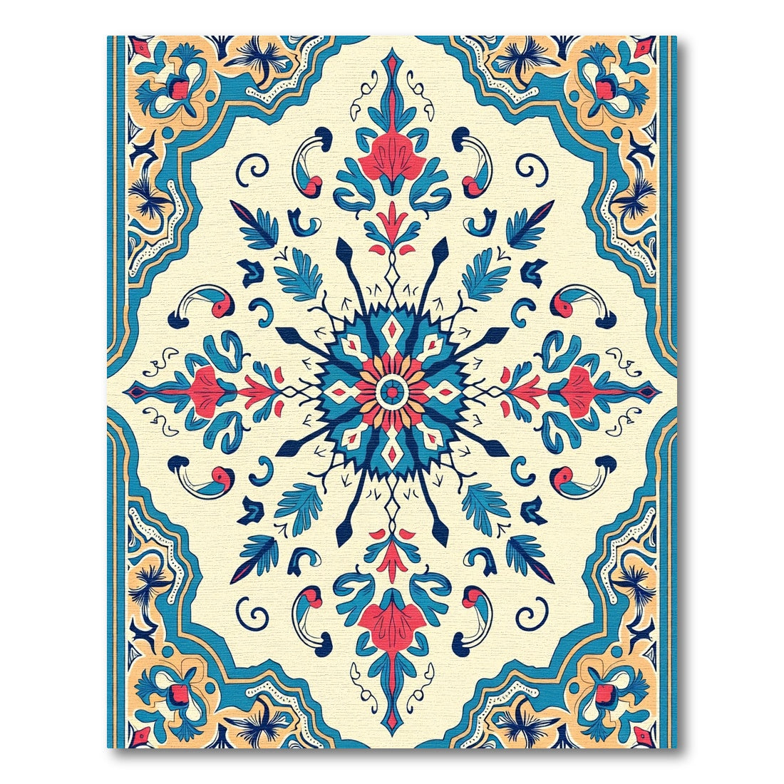 Ivory Cobalt Coral Floral Medallion Rug