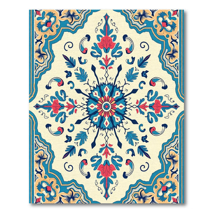 Ivory Cobalt Coral Floral Medallion Rug