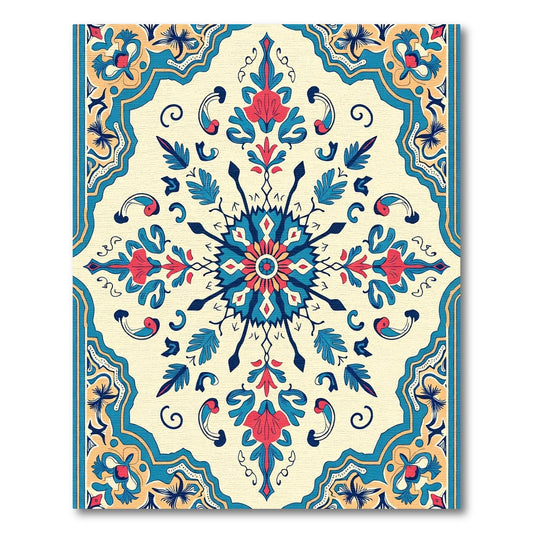 Ivory Cobalt Coral Floral Medallion Rug