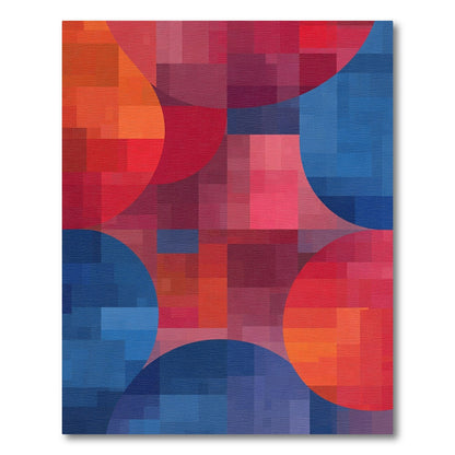 Abstract Crimson Blue Orb Collage Rug