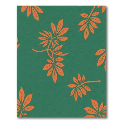 Vibrant Orange Leafy Branches on Green Rug