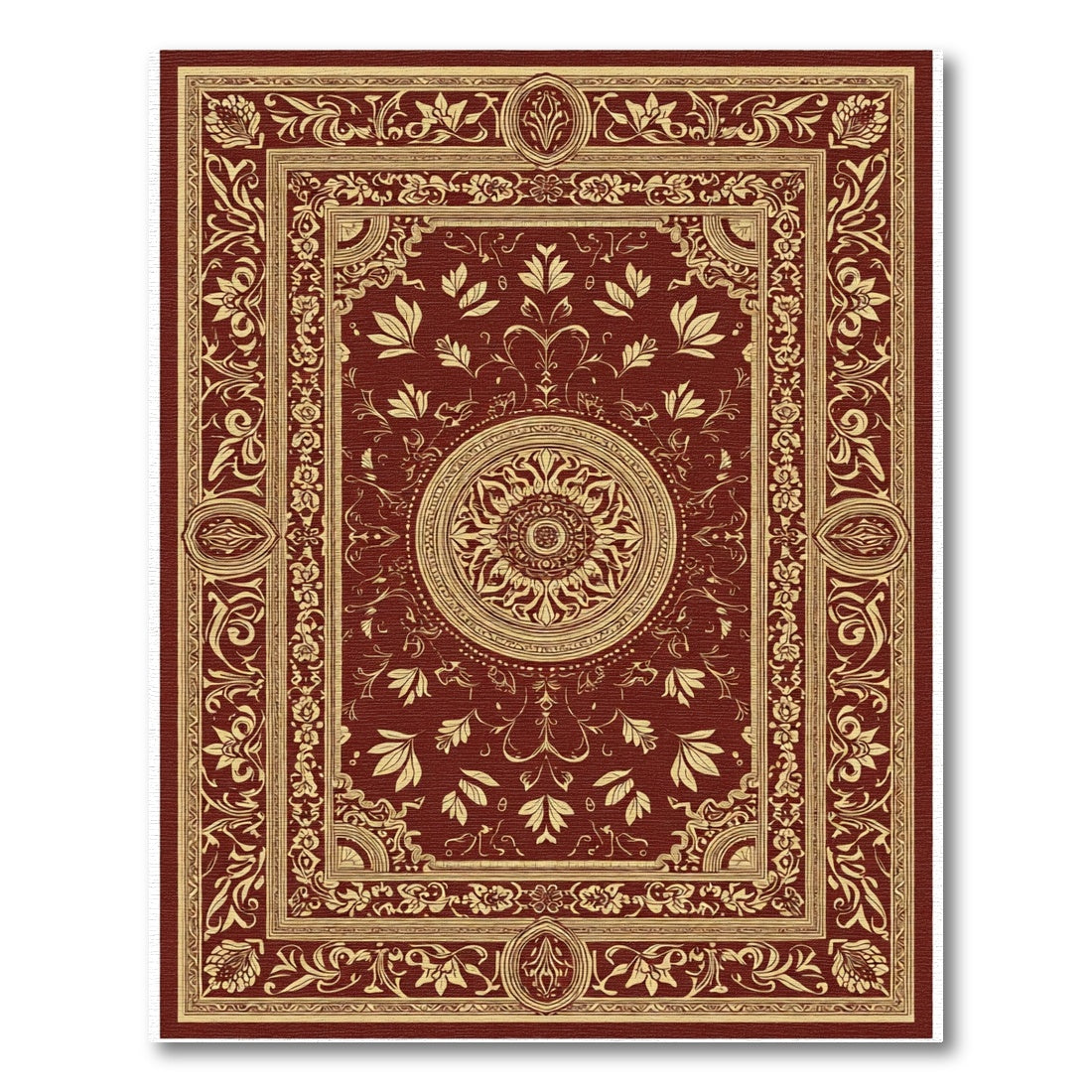 Rich Crimson Gold Floral Medallion Rug