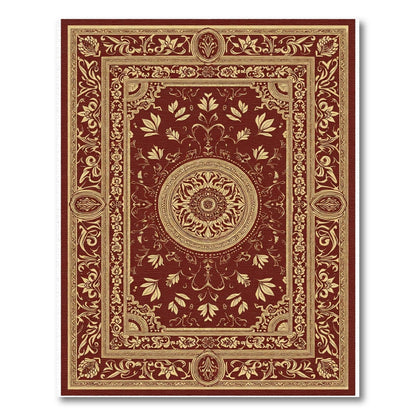 Rich Crimson Gold Floral Medallion Rug