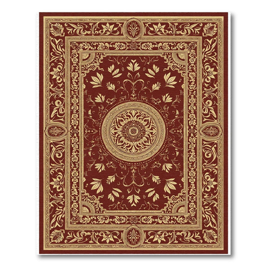 Rich Crimson Gold Floral Medallion Rug
