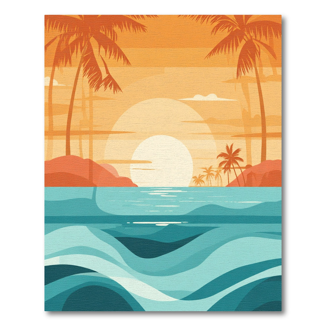 Orange Sunset Beach Palm Trees Ocean Waves Rug