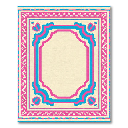 Pink Blue Ivory Geometric Border Rug