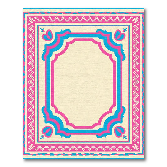 Pink Blue Ivory Geometric Border Rug