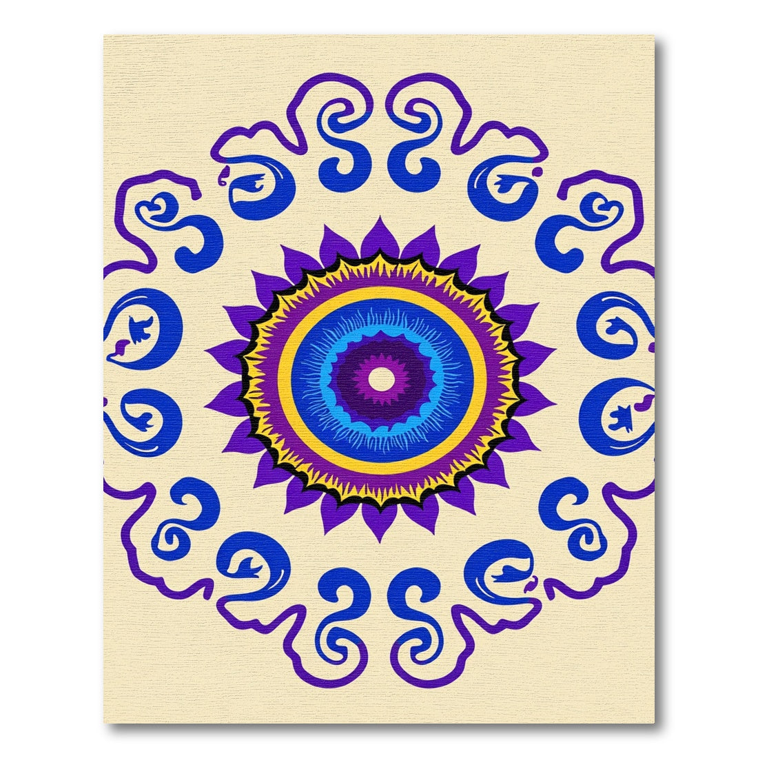 Vibrant Purple Blue Sunburst Mandala Rug