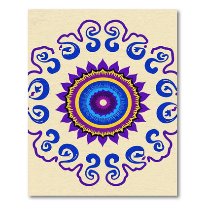 Vibrant Purple Blue Sunburst Mandala Rug