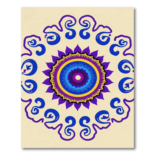 Vibrant Purple Blue Sunburst Mandala Rug