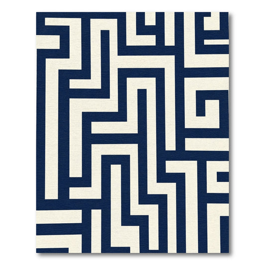 Navy And Cream Maze Geometric Rug