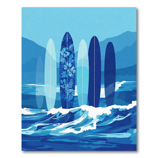 Blue Floral Surfboards Ocean Waves Rug