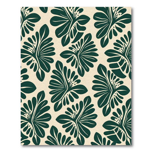 Dark Green Fern Leaf Pattern Rug
