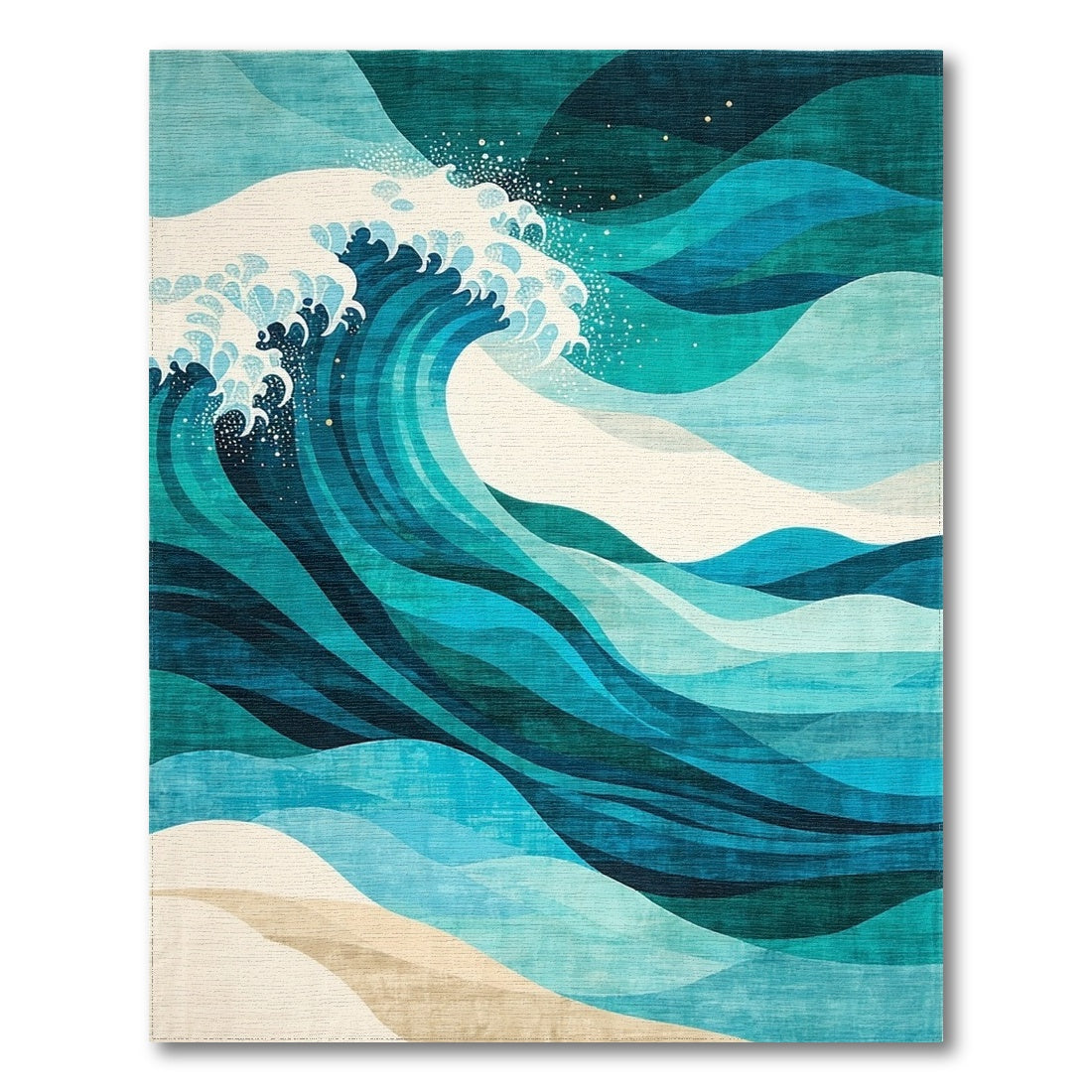 Abstract Teal Green Waves Rug