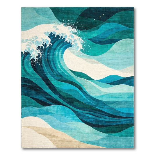 Abstract Teal Green Waves Rug