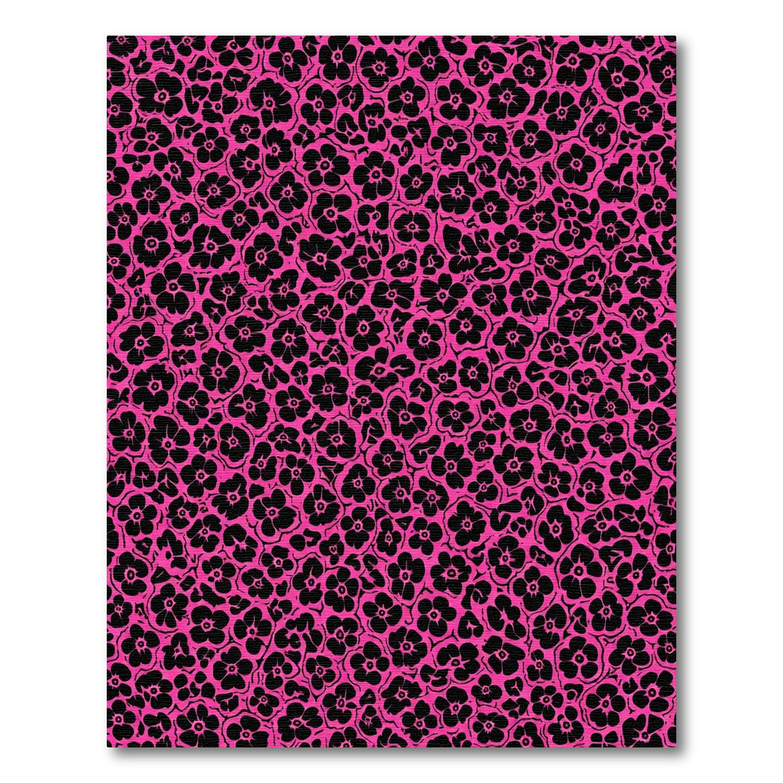 Vibrant Pink Black Floral Cluster Rug