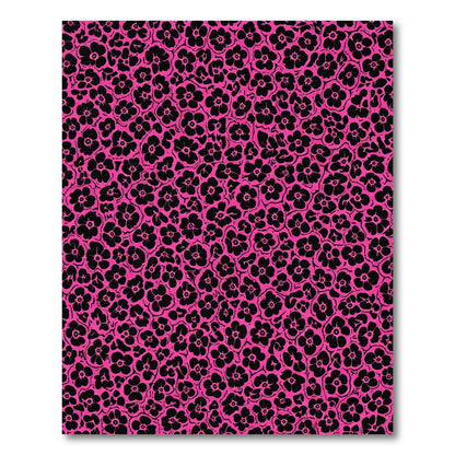 Vibrant Pink Black Floral Cluster Rug