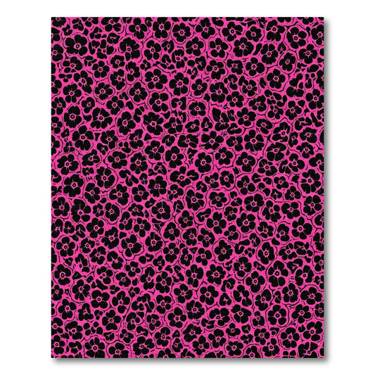 Vibrant Pink Black Floral Cluster Rug