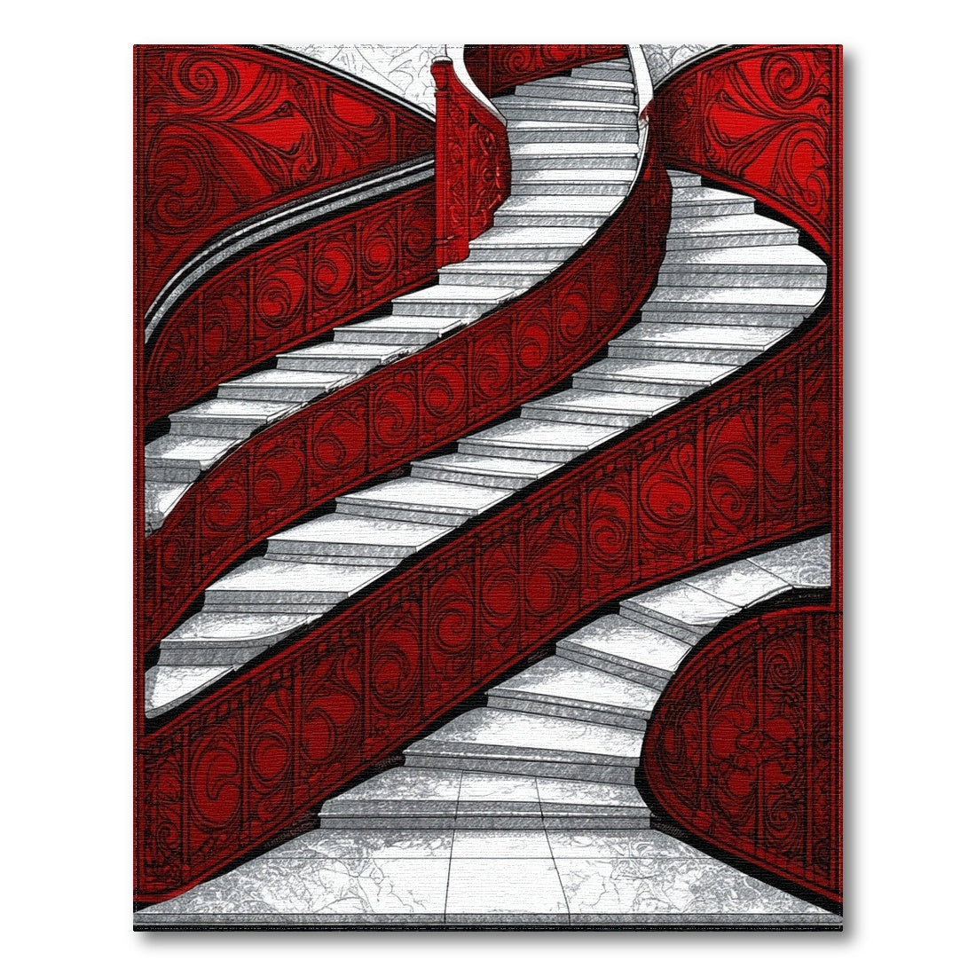 Red Ornate Staircase Area Rug