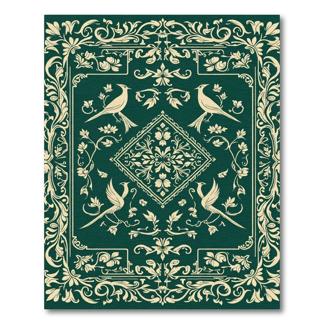 Emerald Ivory Bird Floral Medallion Rug