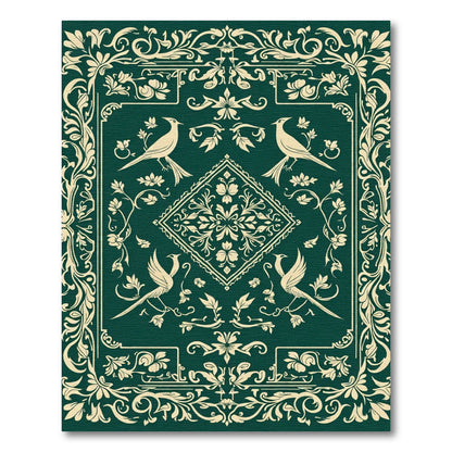 Emerald Ivory Bird Floral Medallion Rug