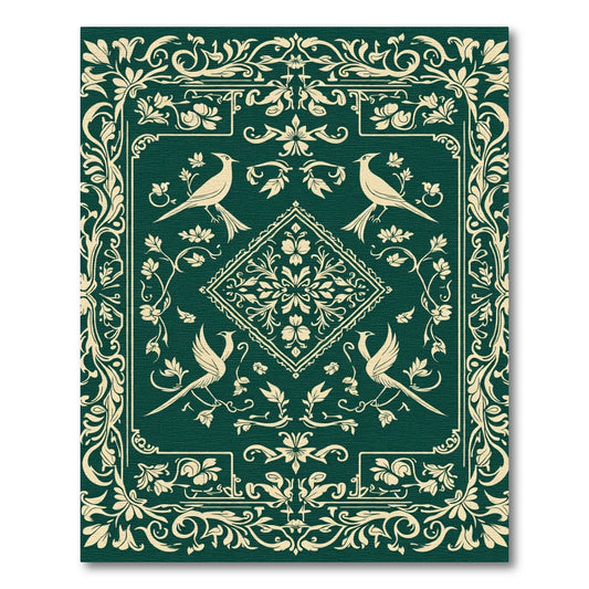 Emerald Ivory Bird Floral Medallion Rug