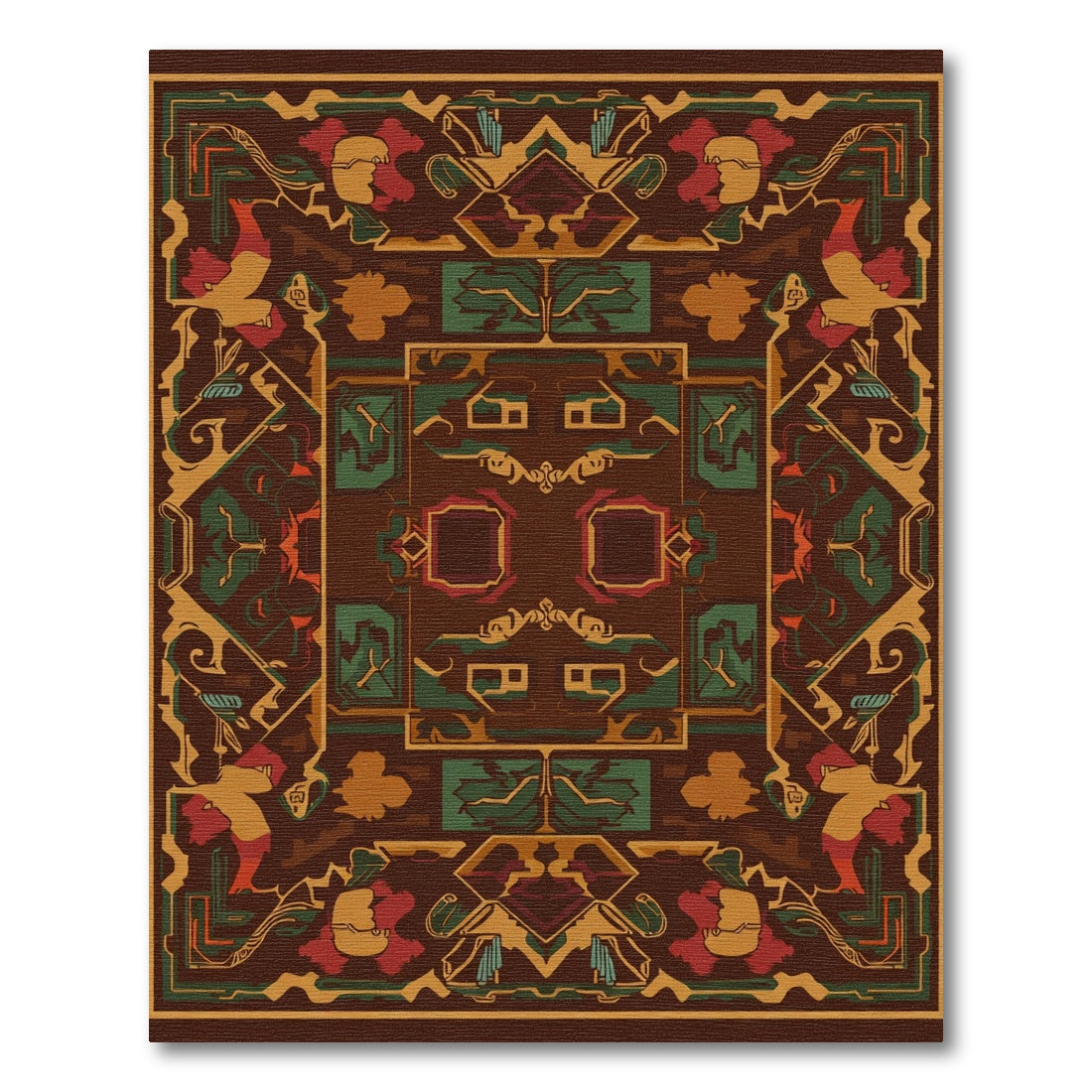 Earthy Geometric Bird Medallion Rug