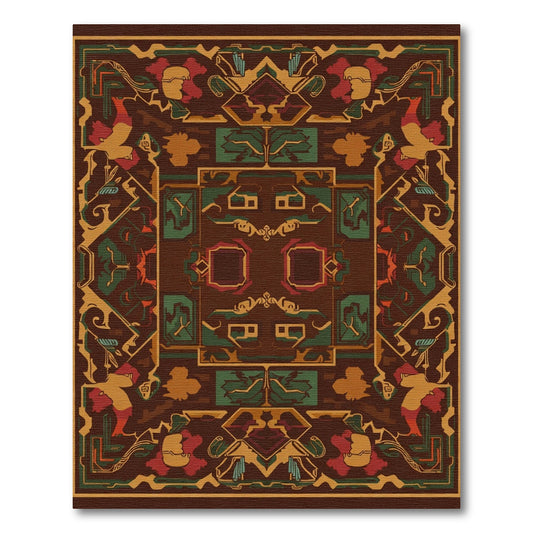 Earthy Geometric Bird Medallion Rug