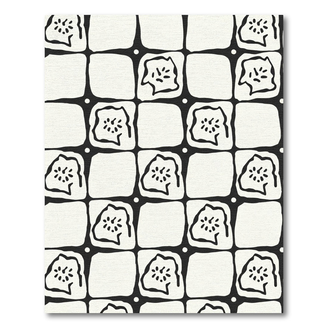 Black White Checkerboard Organic Bloom Rug