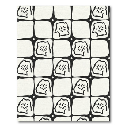 Black White Checkerboard Organic Bloom Rug