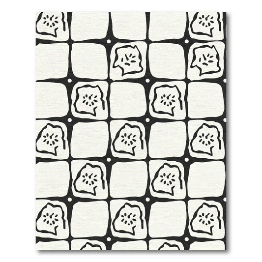 Black White Checkerboard Organic Bloom Rug