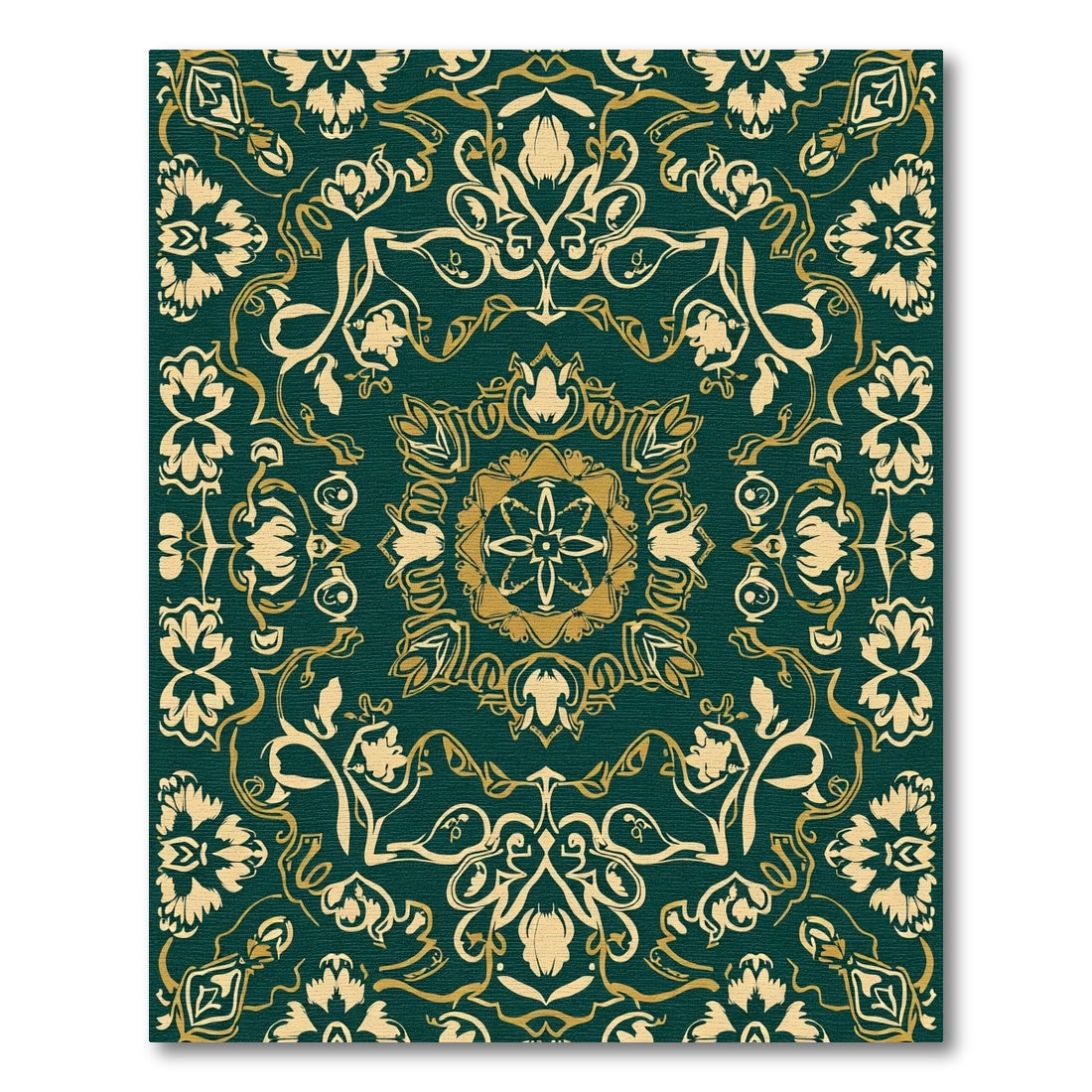 Emerald Gold Floral Mandala Rug
