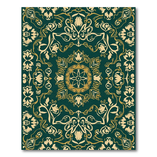 Emerald Gold Floral Mandala Rug