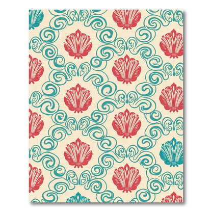 Coral Teal Scallop Scroll Damask Rug