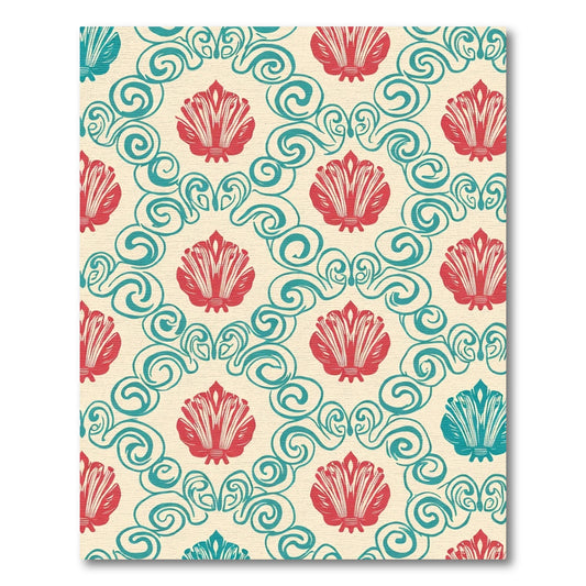 Coral Teal Scallop Scroll Damask Rug