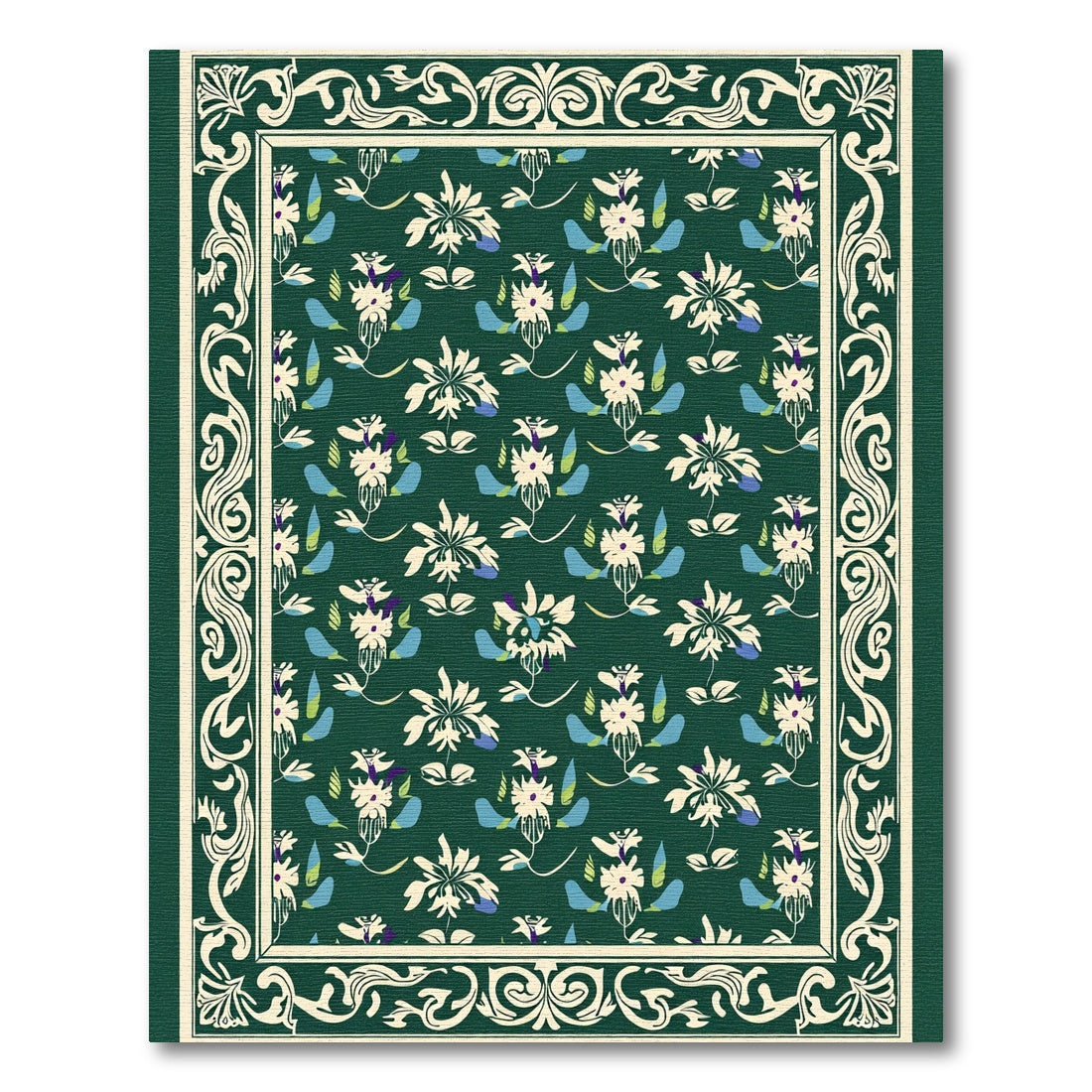 Emerald Green Botanical Floral Medallion Rug