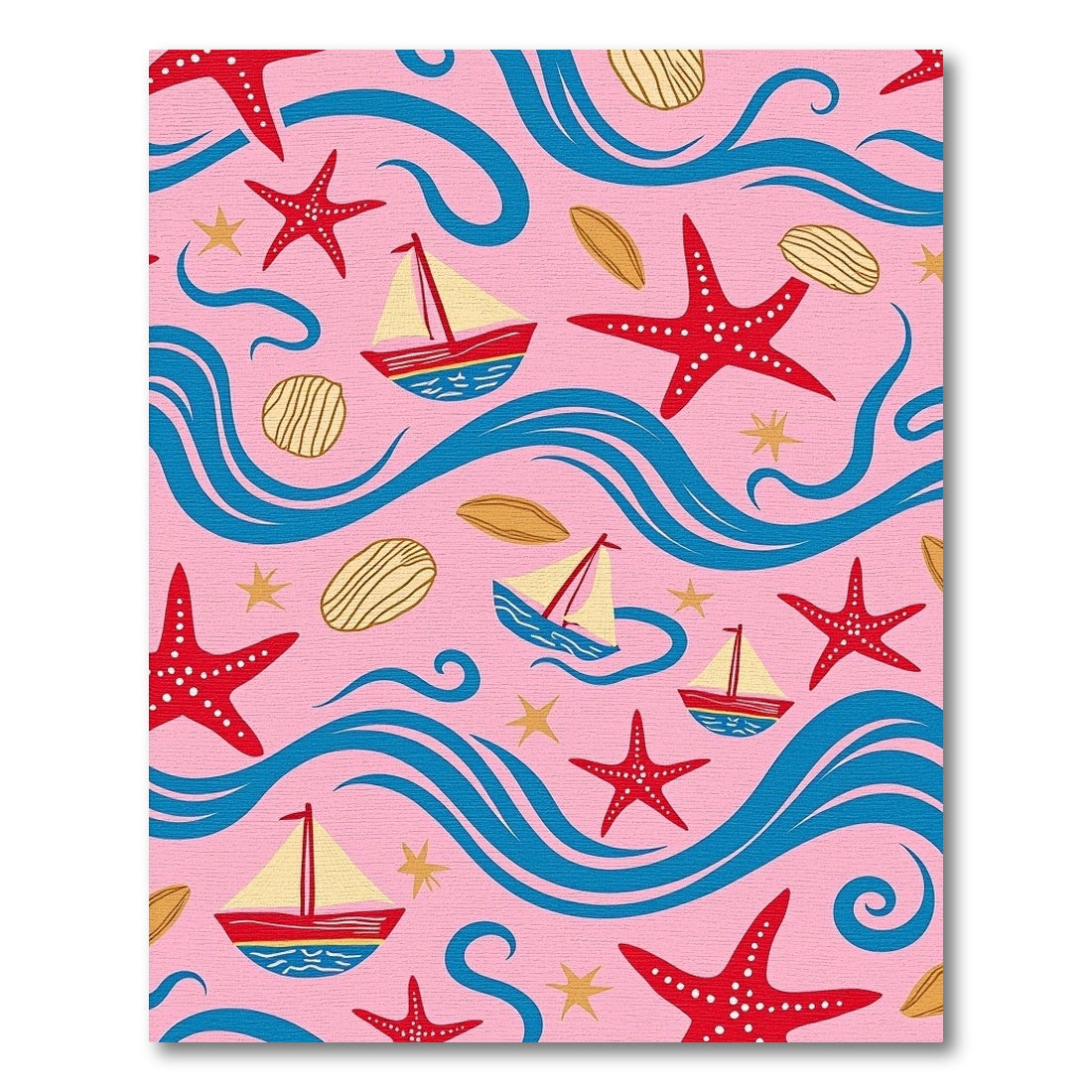 Pink Nautical Sailboat Starfish Wave Rug