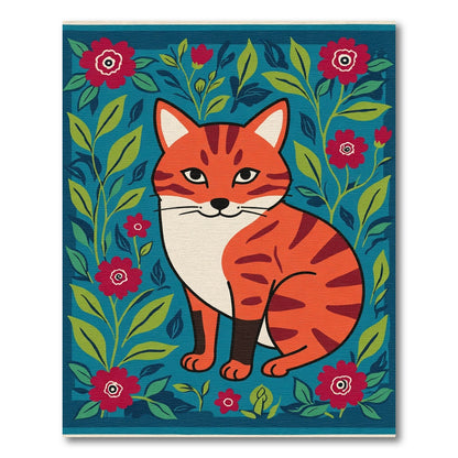 Whimsical Orange Tabby Floral Garden Rug