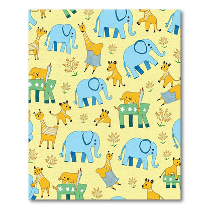 Whimsical Yellow Giraffe Elephant Safari Rug
