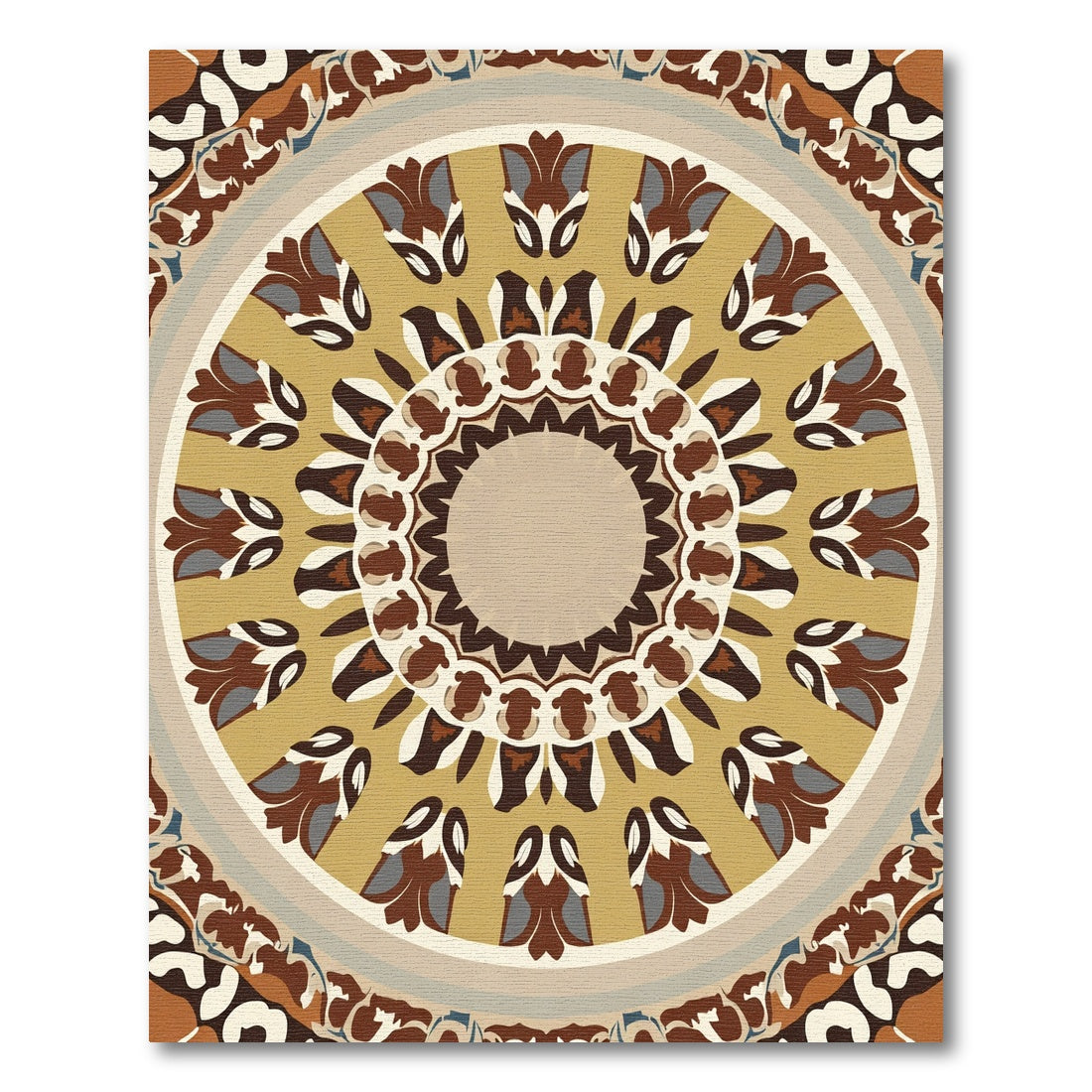 Earthy Mandala Medallion Brown Ochre Ivory Rug