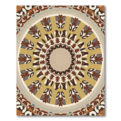 Earthy Mandala Medallion Brown Ochre Ivory Rug