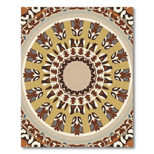 Earthy Mandala Medallion Brown Ochre Ivory Rug
