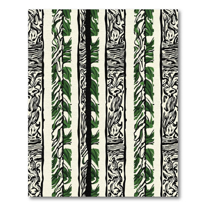 Green Leafy Vertical Stripes Rug