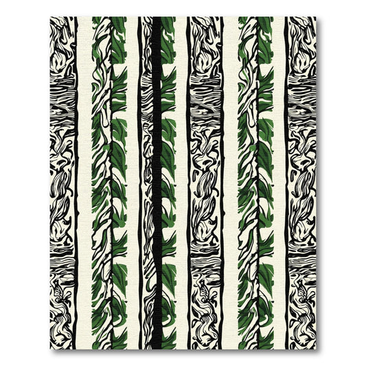 Green Leafy Vertical Stripes Rug