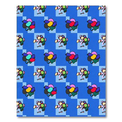 Blue Checkerboard Cartoon Character Rug