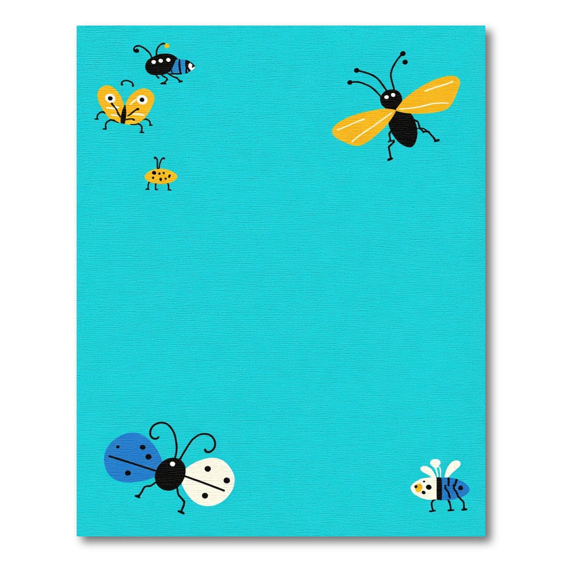 Whimsical Blue Yellow Insect Assortment Rug